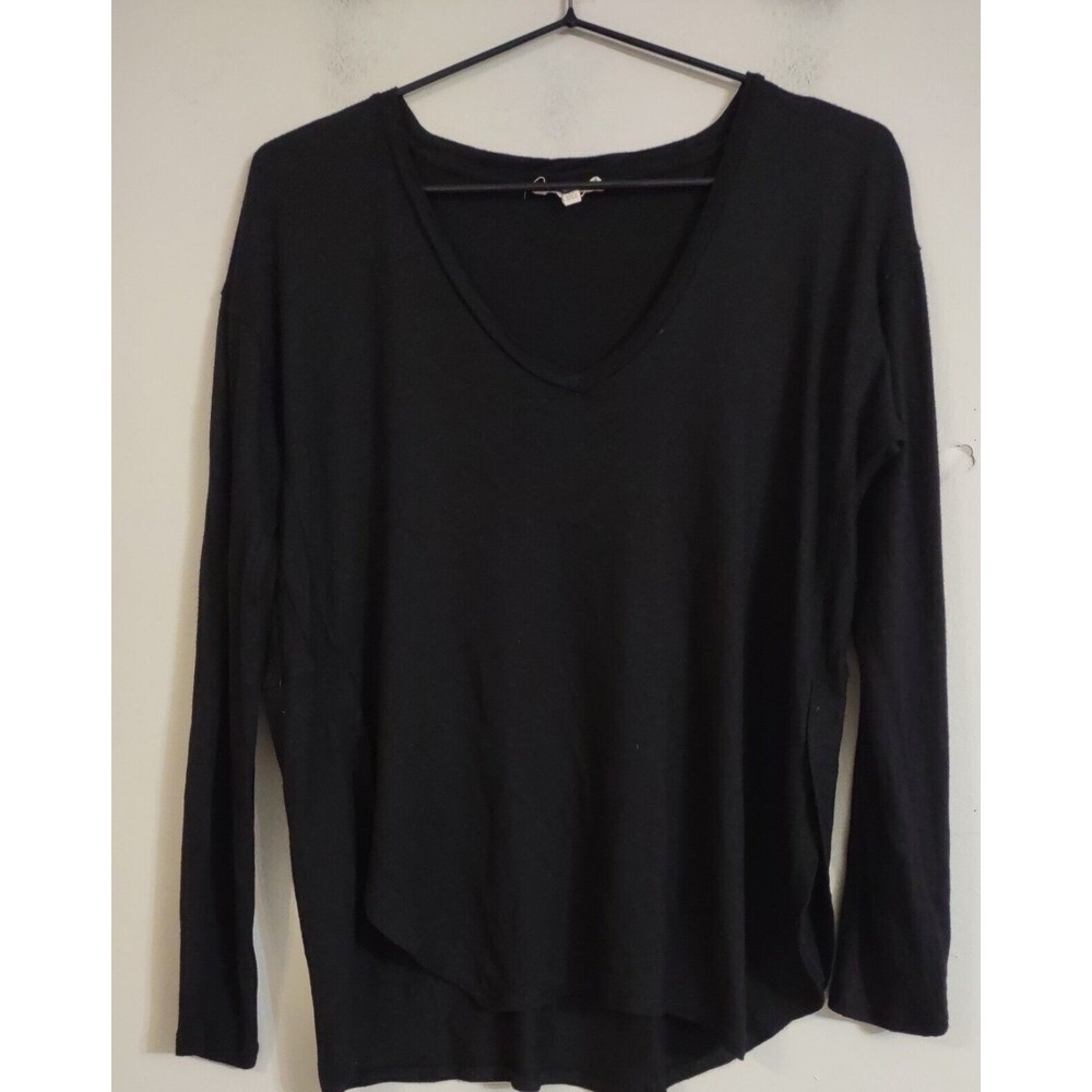 MADEWELL BLACK LONG SLEEVE Side slits drapery top Viscose V neck SHIRT Size XS